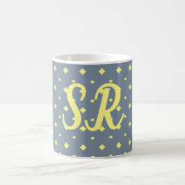 Ihre Initialen Tasse, blau-grau und weich-gelb Kaffeetasse
