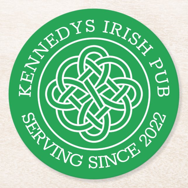 IHRE IRISH PUB Fügen Sie Ihren Namen und das Jahr  Runder Pappuntersetzer (Vorderseite)