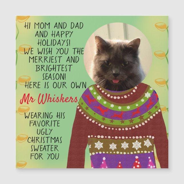Ihre Katze Personalisiert sonnig Weihnachten Magnetkarte (Vorderseite)