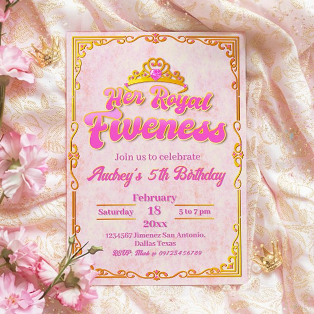 Ihre Königliche Freundschaft - Mädchen 5. Geburtst Einladung (Her Royal Fiveness -  Princess Girl 5th Birthday Invitation)