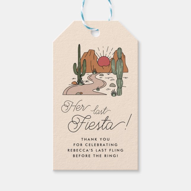 Ihre letzte Fiesta Boho Wüste Bachelorette-Gunst Geschenkanhänger (Vorderseite)