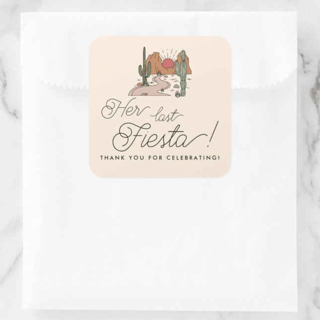 Ihre letzte Fiesta Boho Wüste Bachelorette-Gunst Quadratischer Aufkleber (Tasche)