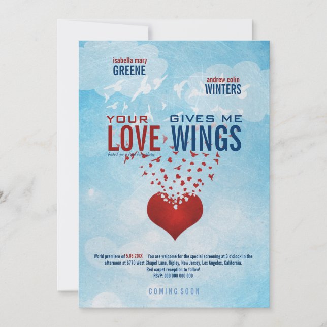 Ihre Liebe gibt mir Flügel - Film-Plakat-Hochzeit Einladung (Vorderseite)