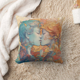 Ihre Liebe, ihr Weg | Lesbischer Kiss Art Deco Sti Kissen