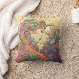 Ihre Liebe, ihr Weg | Lesbischer Kiss Art Deco Sti Kissen