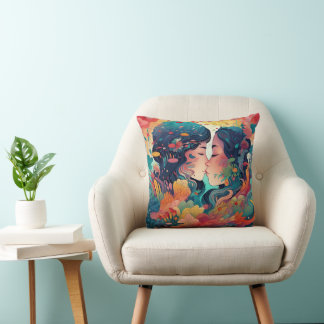 Ihre Liebe, ihr Weg | Lesbischer Kiss Art Deco Sti Kissen