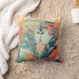 Ihre Liebe, ihr Weg | Lesbischer Kiss Art Deco Sti Kissen