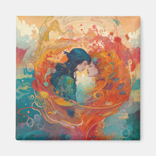 Ihre Liebe, ihr Weg Lesbischer Kiss Art Deco Sti Magnet