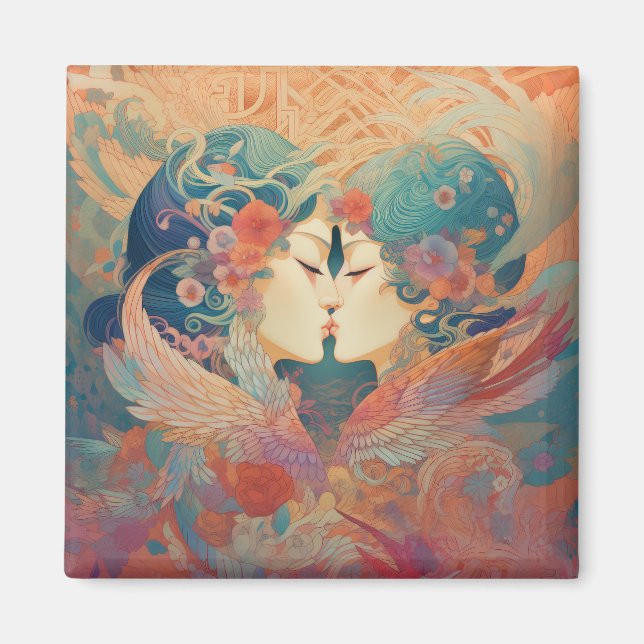 Ihre Liebe, ihr Weg | Lesbischer Kiss Art Deco Sti Magnet (Vorne)