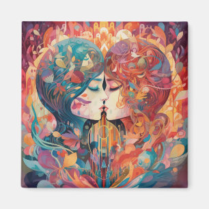 Ihre Liebe, ihr Weg Lesbischer Kiss Art Deco Sti Magnet