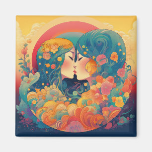 Ihre Liebe, ihr Weg   Lesbischer Kiss Art Deco Sti Magnet