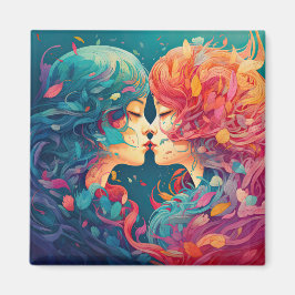 Ihre Liebe, ihr Weg | Lesbischer Kiss Art Deco Sti Magnet