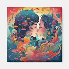 Ihre Liebe, ihr Weg | Lesbischer Kiss Art Deco Sti Magnet