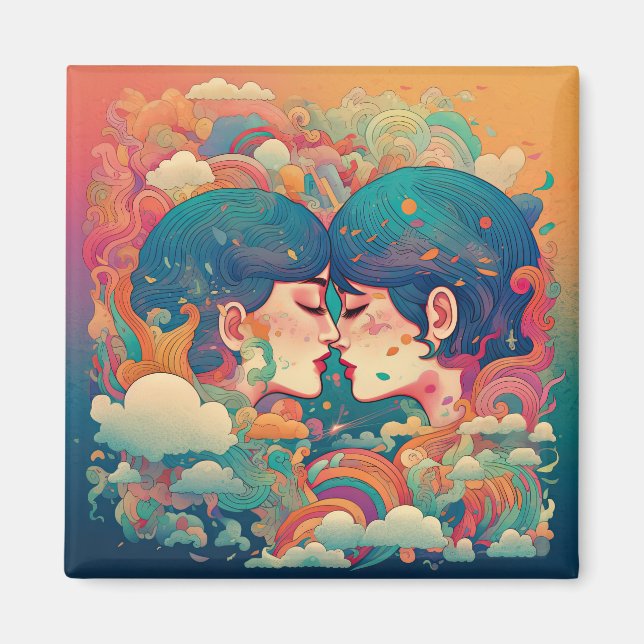 Ihre Liebe, ihr Weg | Lesbischer Kiss Art Deco Sti Magnet (Vorne)