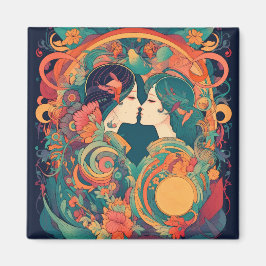 Ihre Liebe, ihr Weg | Lesbischer Kiss Art Deco Sti Magnet