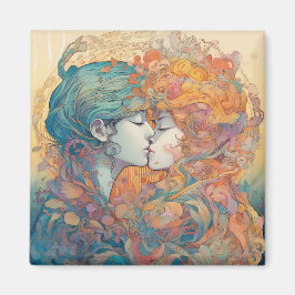 Ihre Liebe, ihr Weg | Lesbischer Kiss Art Deco Sti Magnet