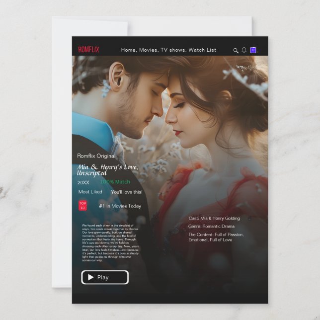 Ihre Liebe-Story-Movie-Streaming-Karte (Vorderseite)