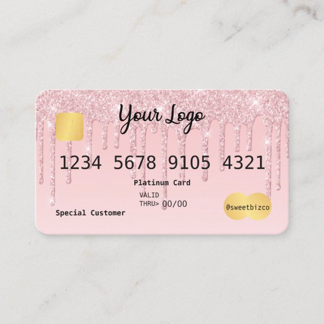 Ihre Logo Pink Tropfen Glitzer-Look Kreditkarte Visitenkarte (Vorderseite)