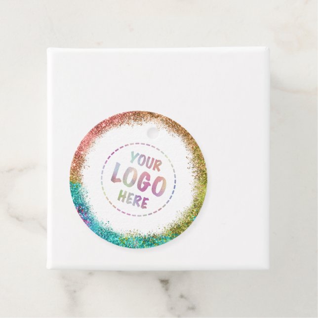 Ihre Logo-Rainbow-Glitzer-Metallic-Preismarken Geschenkanhänger (Beispiel)