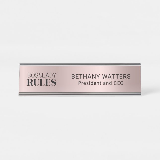 Ihre Logo-Rose Gold Blush Metallic Chic Modern Schreibtischnamensplakette (Vorderseite )