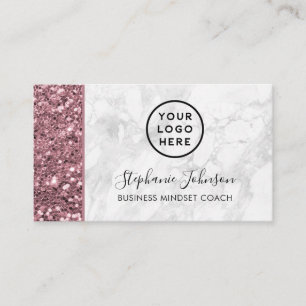 Ihre Logo-Rose Gold Rosa Glitzer Weiß Marmor Visitenkarte
