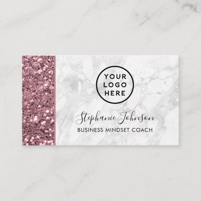 Ihre Logo-Rose Gold Rosa Glitzer Weiß Marmor Visitenkarte (Vorderseite)