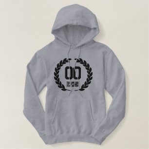 Ihre Monogram NUMBER Plus Text Laurels Stickerei Bestickter Hoodie