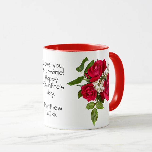 Ihre Nachricht: Rote Rose Bouquet Foto Valentine Tasse (VorderseiteRechts)