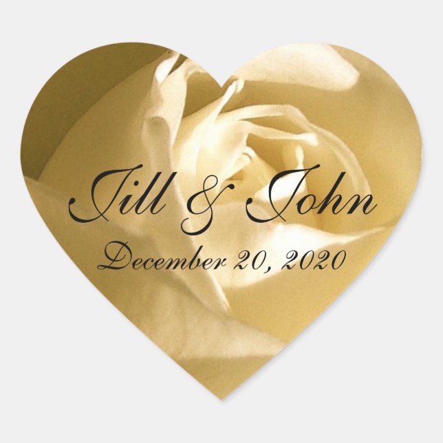 Ihre Namen, Ihr Datum, Ihre Cream-Rose Save the Da Herz-Aufkleber (Vorderseite)