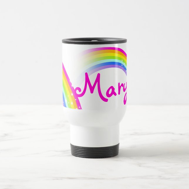 "Ihre Namens" (kurzen) Regenbogenreisemädchen Reisebecher (Mittel)