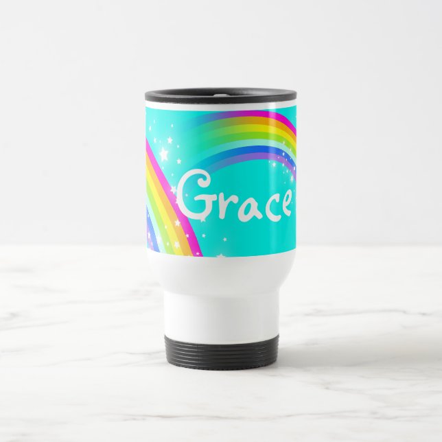 "Ihre Namens" Regenbogenaquareise/-kinder schlagen Reisebecher (Mittel)