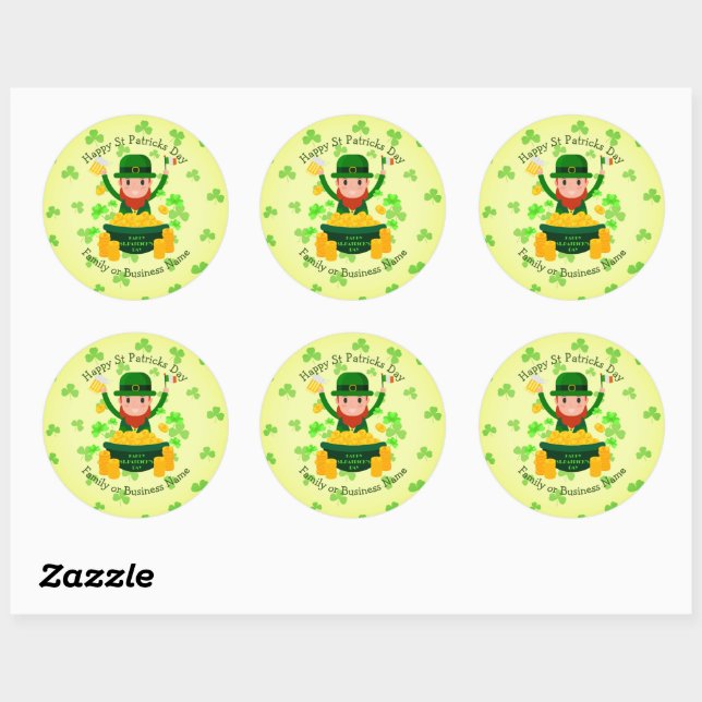 Ihre Namensmeldung St Patricks Day Leprechaun Gold Runder Aufkleber (Blatt)