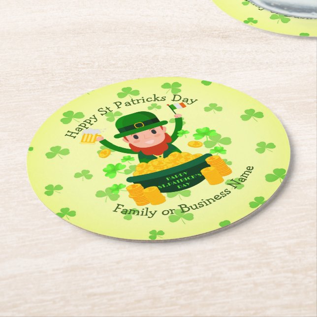 Ihre Namensmeldung St Patricks Day Leprechaun Gold Runder Pappuntersetzer (Angewinkelt)