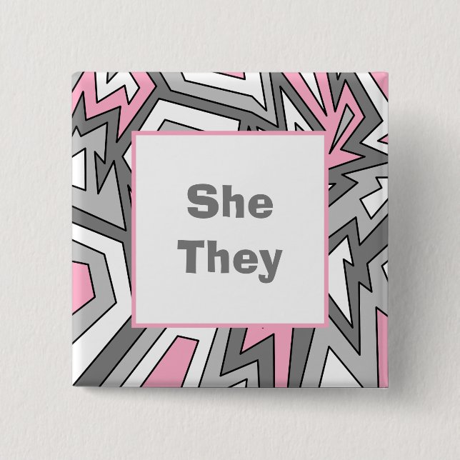 IHRE PRONOUNEN! Demigirl Pride Modern Geometrie Ar Button (Vorderseite)