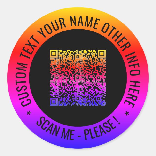 Ihre QR-Code-Scan-Info und benutzerdefinierte Text Runder Aufkleber (Vorderseite)