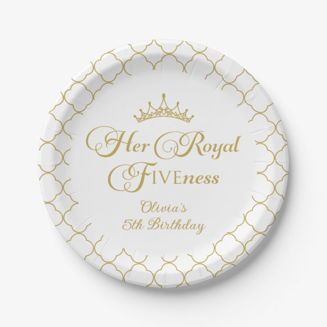 Ihre Royal Fivity Gold Princess 5. Geburtstag Pappteller (Vorderseite)