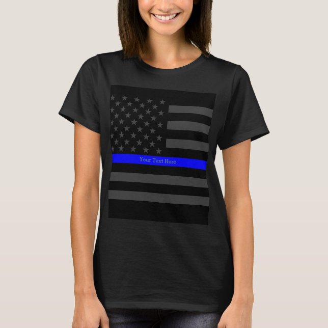 Ihre schwarze US Flaggen-Aussage Text-dünne Blue T-Shirt (Vorderseite)