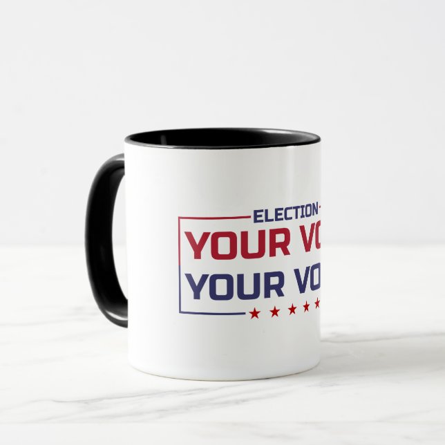 Ihre Stimme Ihr stimmfarbener Schriftart Tasse (Vorderseite Links)