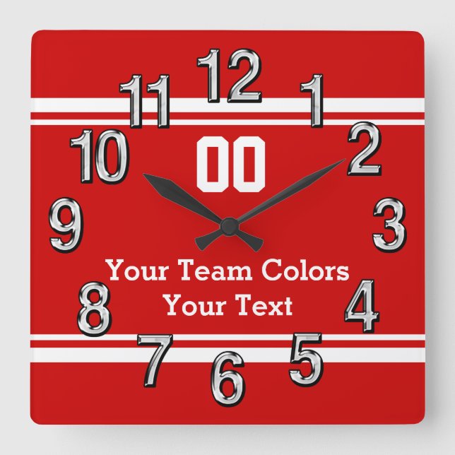 Ihre Teamfarben und Textsportmauer Quadratische Wanduhr (Vorderseite)