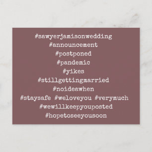 Ihre Top 12 Hashtags Postponed Wedding Dusty Rose Postkarte