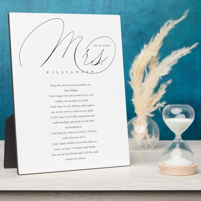 Ihre Vows Elegant Mrs. Newlyweds Wedding Vows Whit Fotoplatte (Seite)