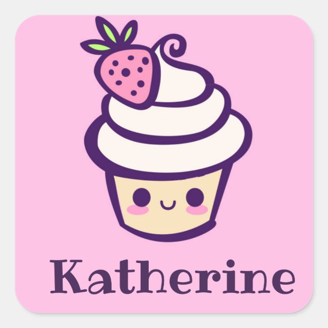 Ihren Namen Kawaii Cupcake Aufkleber hinzufügen (Vorderseite)
