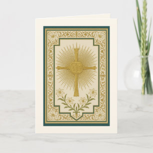 IHS Christogram Cross Lilies katholisches Elegant Karte