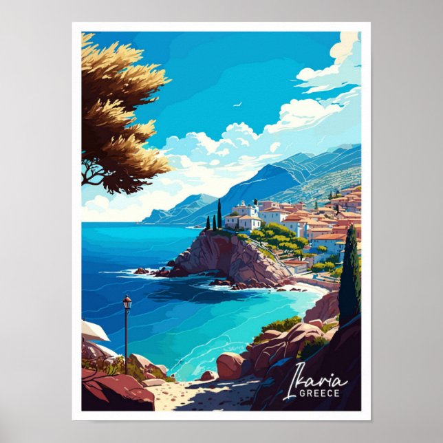 Ikaria Griechenland Vintage Illustration Poster (Vorne)