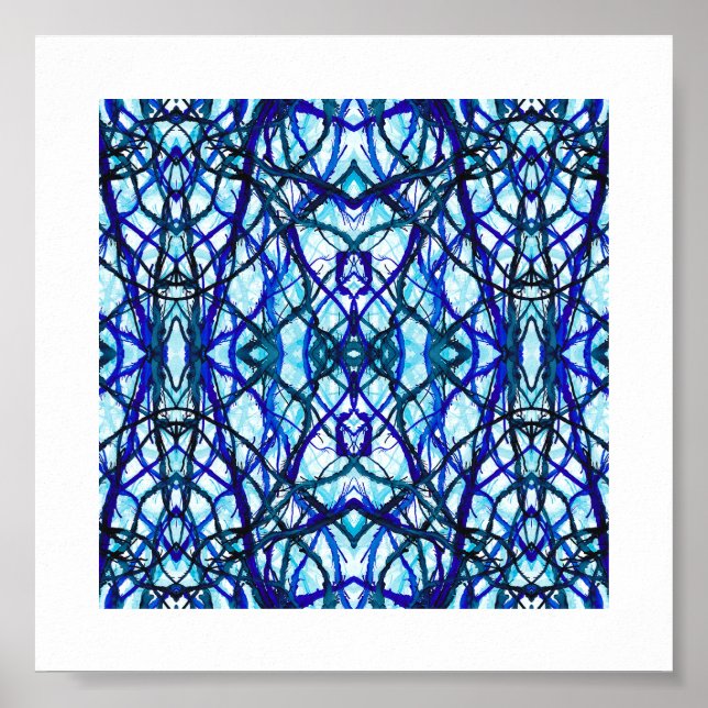 Ikarus Blau Abstrakte Alkoholtinte Kunst Poster (Vorne)