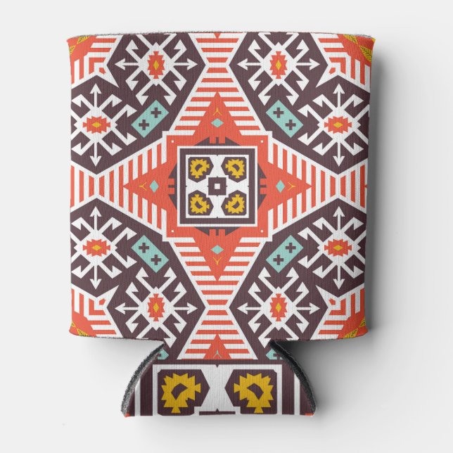 Ikat Aztec: Ethnisch gestreifte Textur Dosenkühler (Vorderseite)
