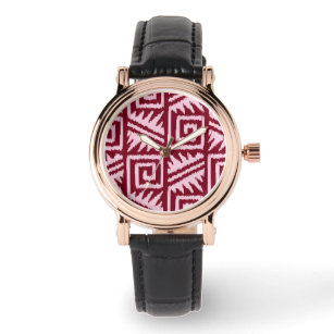 Ikat Aztec Muster - Burgund und Rosa Armbanduhr