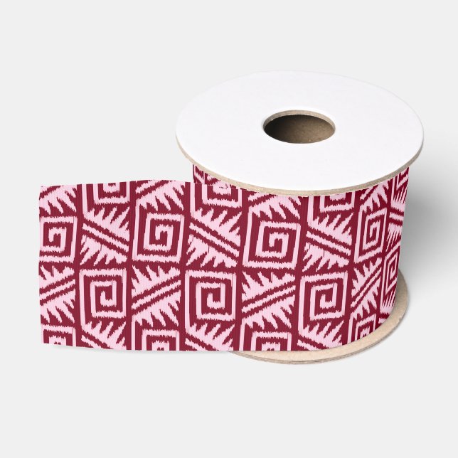 Ikat Aztec Muster - Burgund und Rosa Ripsband (Spule)