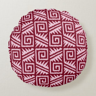 Ikat Aztec Muster - Burgund und Rosa Rundes Kissen