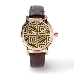 Ikat Aztec Muster - Dunkelbraun und Tan Armbanduhr
